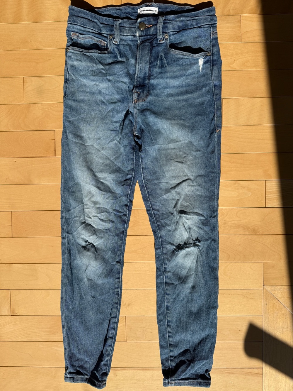 Good American high rise organic cotton skinny jeans distressed size 4